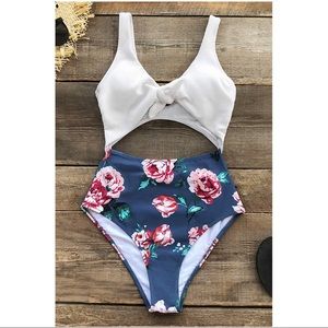 Cupshe White and Floral Knotted One Piece Swimsuit